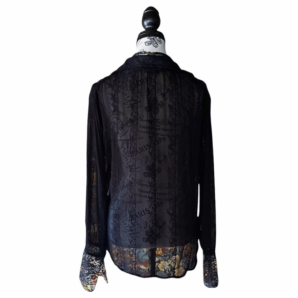 90s Tristan & Iseult sheer lace blouse gothic romantic victorian style L - Picture 5 of 5
